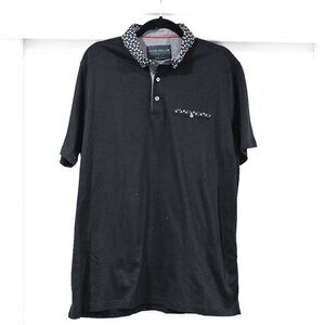 Gene Hiller Premium Size XL Black Polka Dot Collar Polo Shirt